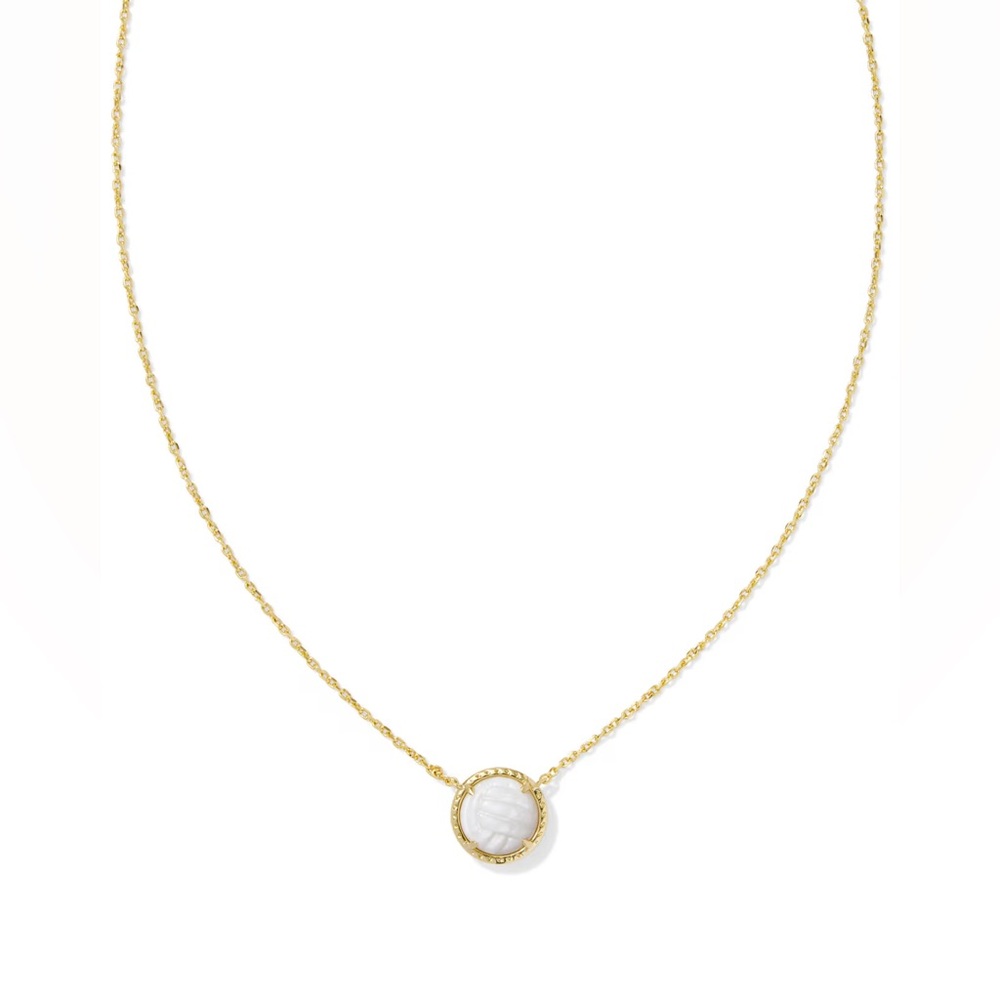 Kendra Scott Volleyball Gold Short Pendant Necklace in White Mother of Pearl